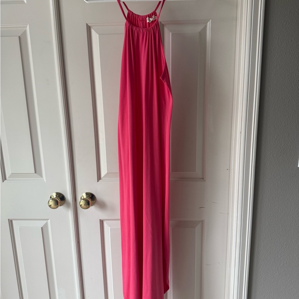 Halter Neck Bright Pink Maxi Dress - Sleeveless Summer Style